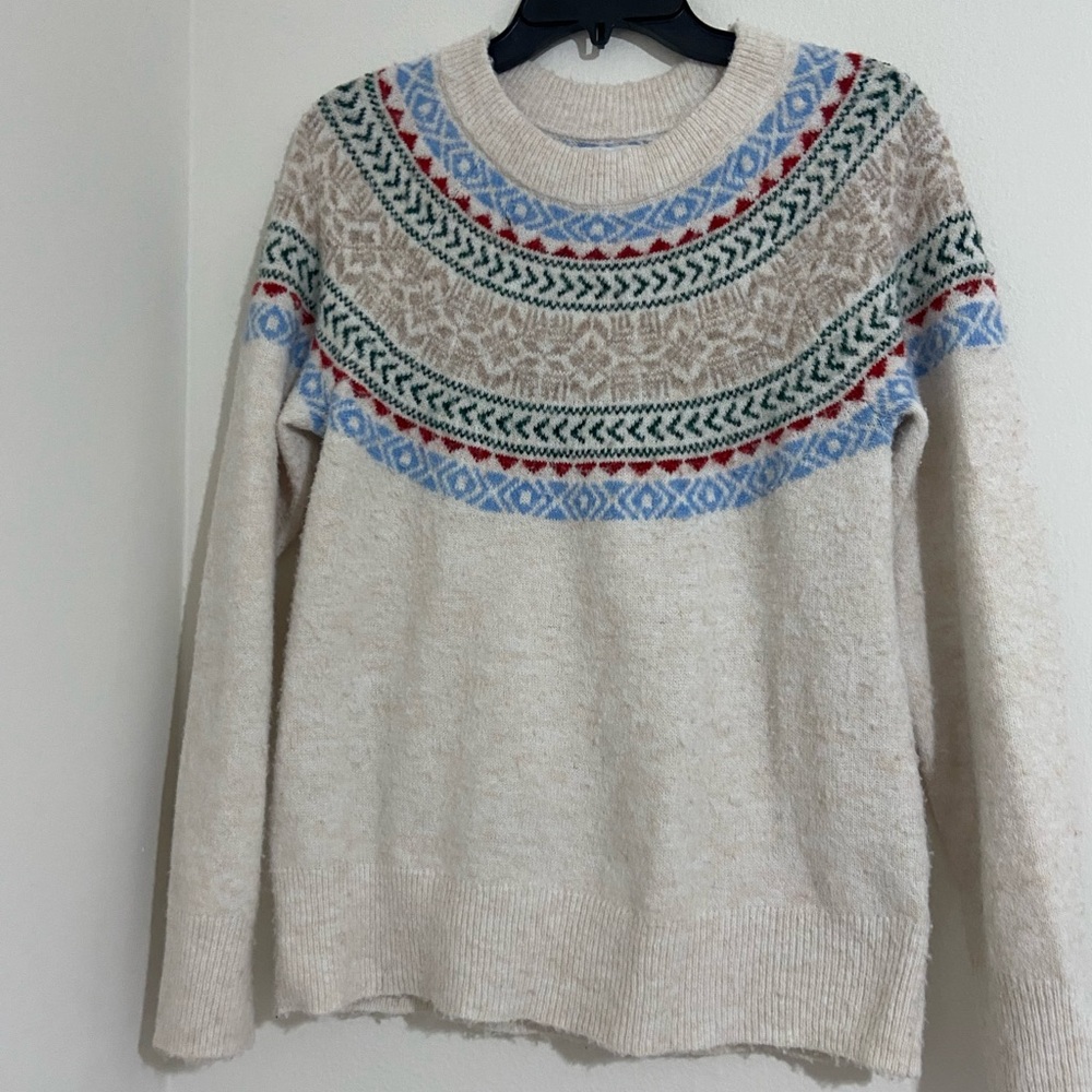 Croft & Barrow Cream Multicolor Patterned Sweater